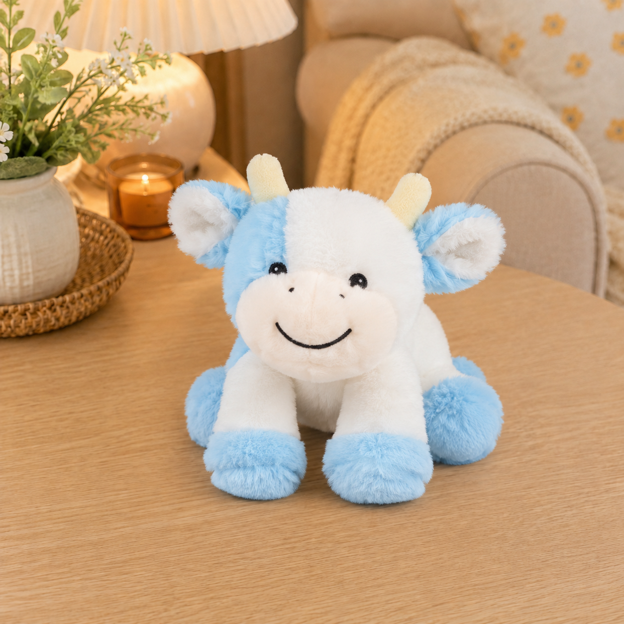 Fluffy Happy Blue Cow Plush