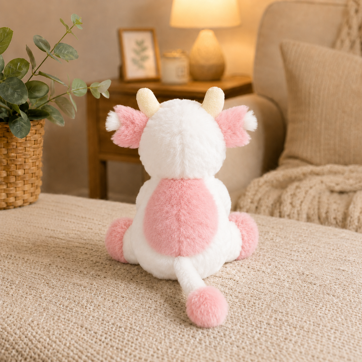 Fluffy Pink Happy Cow Plush