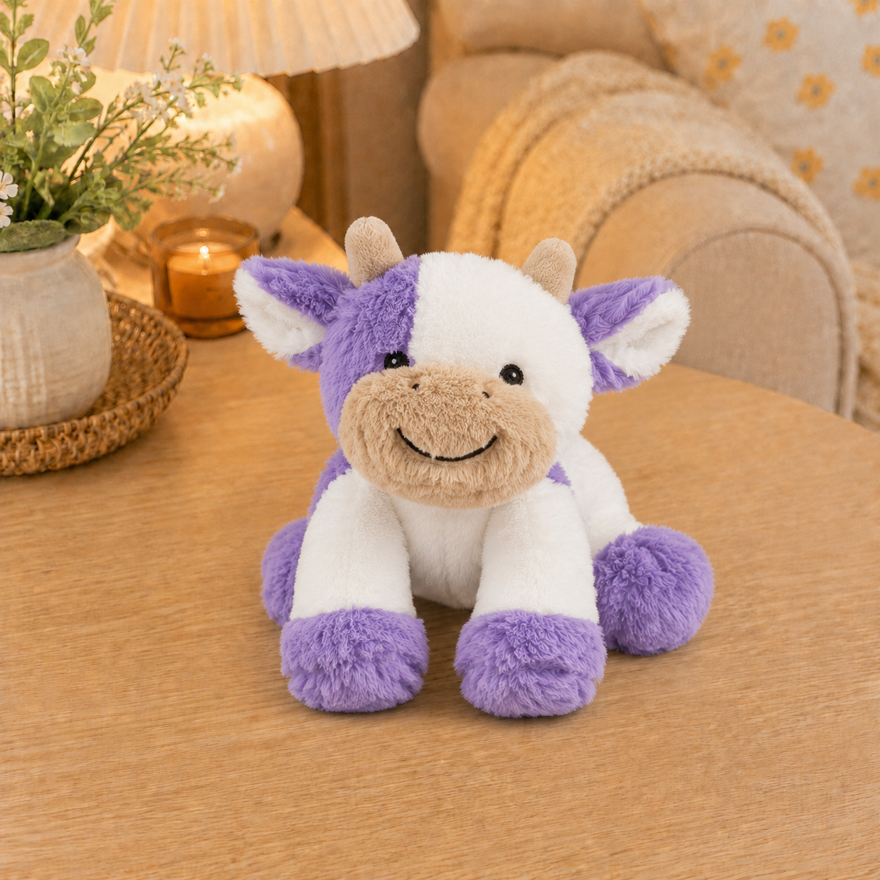 Fluffy Happy Purple Cow Plush