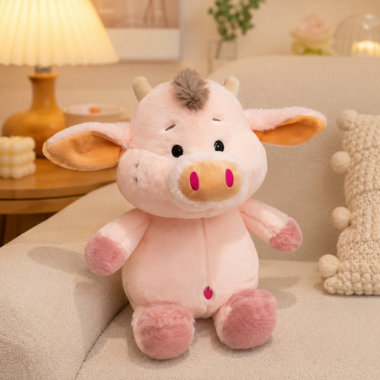 Cute Pink Ranch Cow Plush