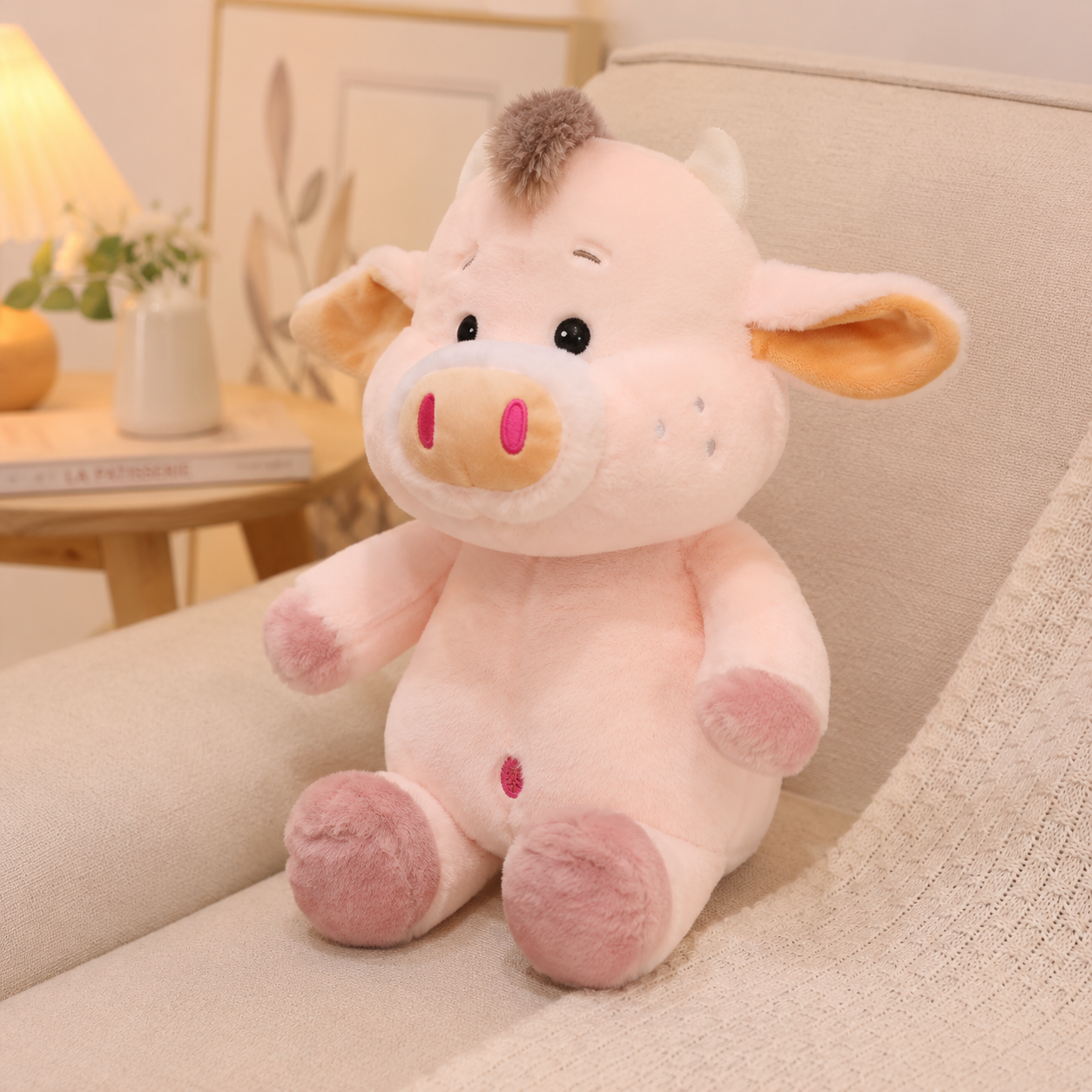 Cute Pink Ranch Cow Plush