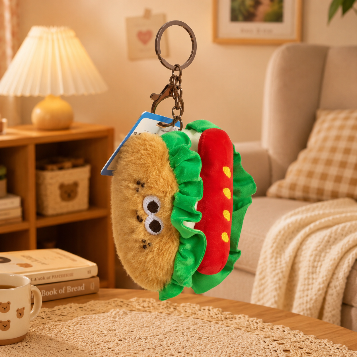 Fluffy Hot Dog Keychain Plush