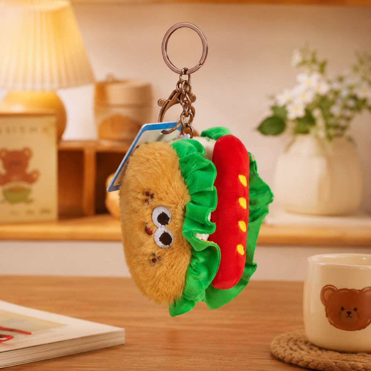 Fluffy Hot Dog Keychain Plush