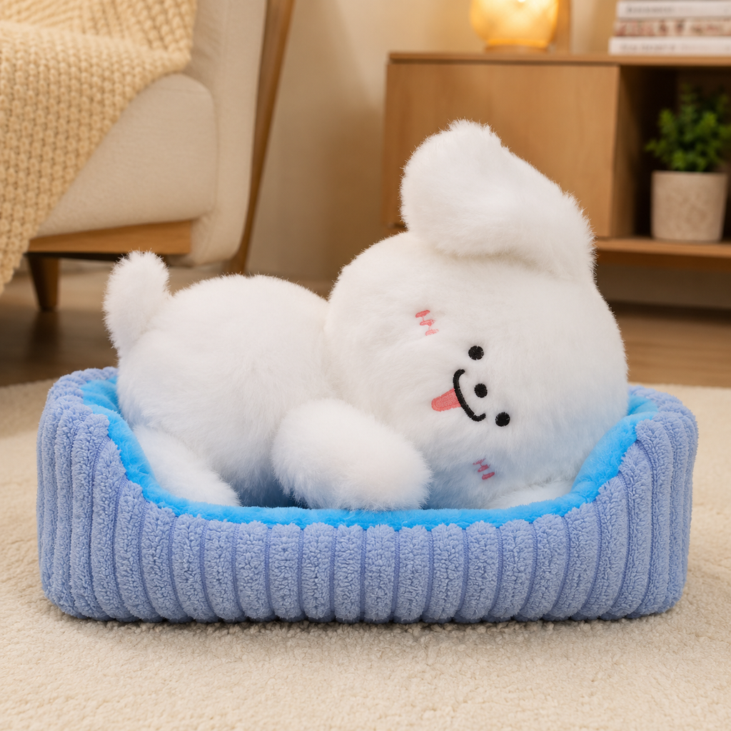 Sleeping Dog With Blue Bed Plush