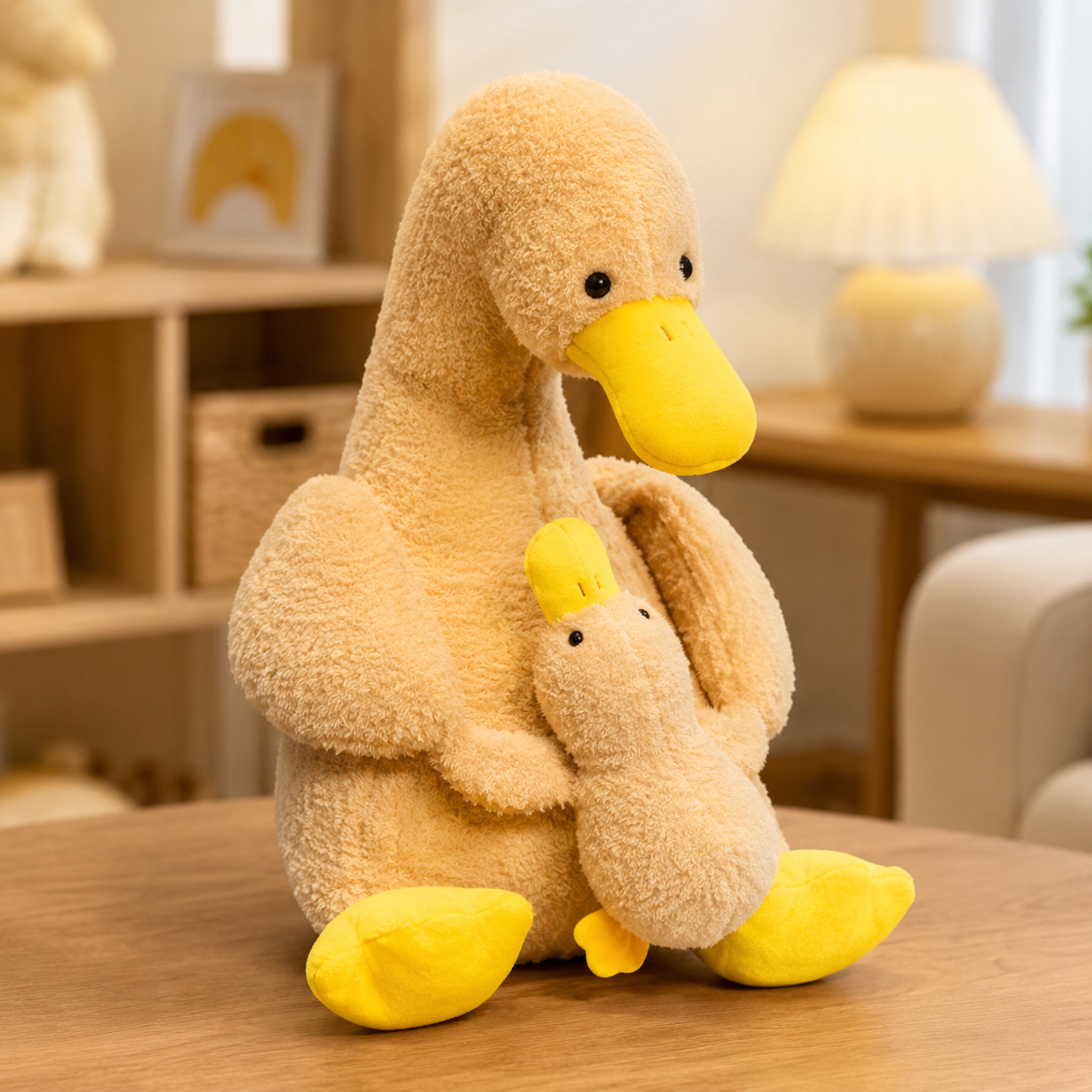 Fuzzy Mother & Baby Brown Duck Plush