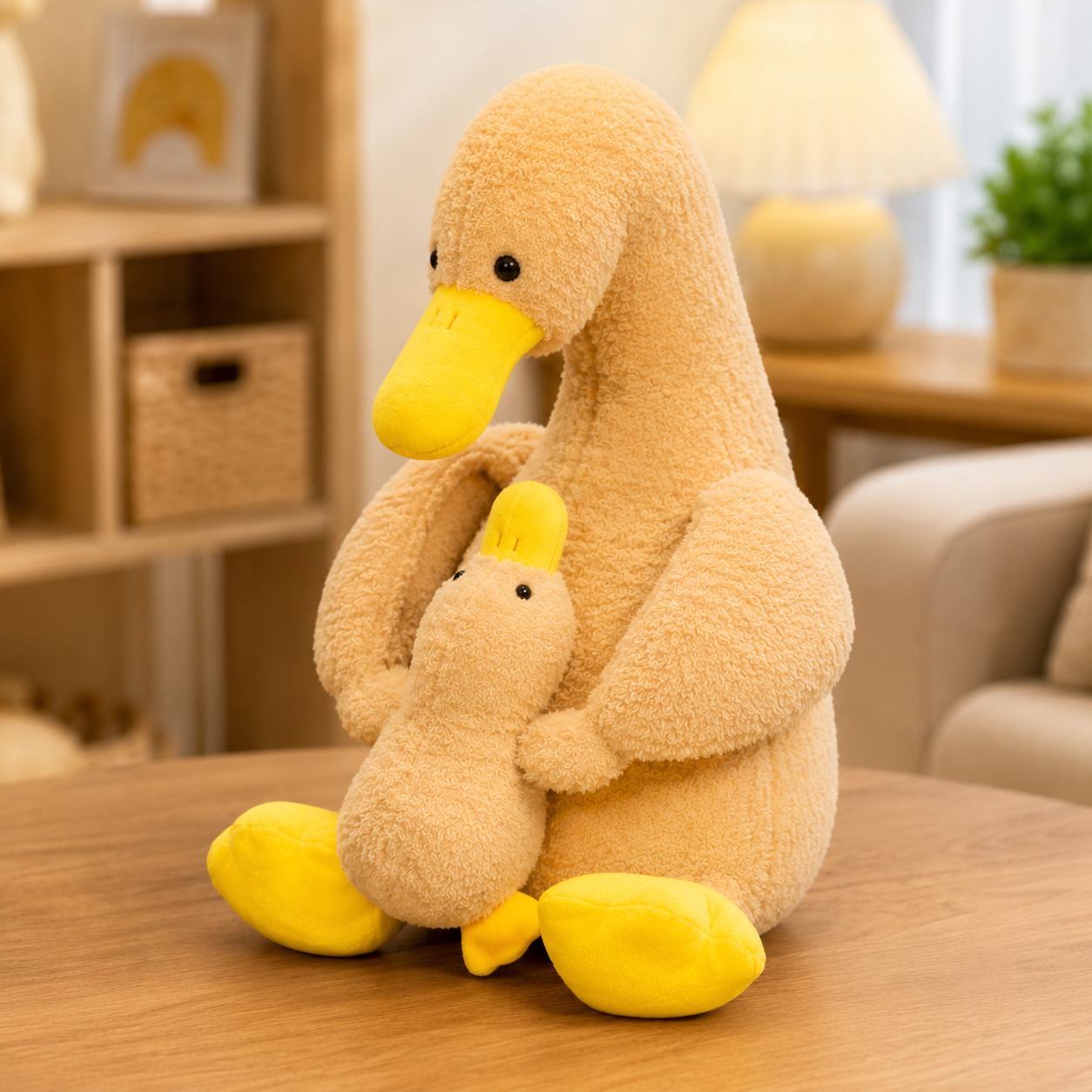 Fuzzy Mother & Baby Brown Duck Plush