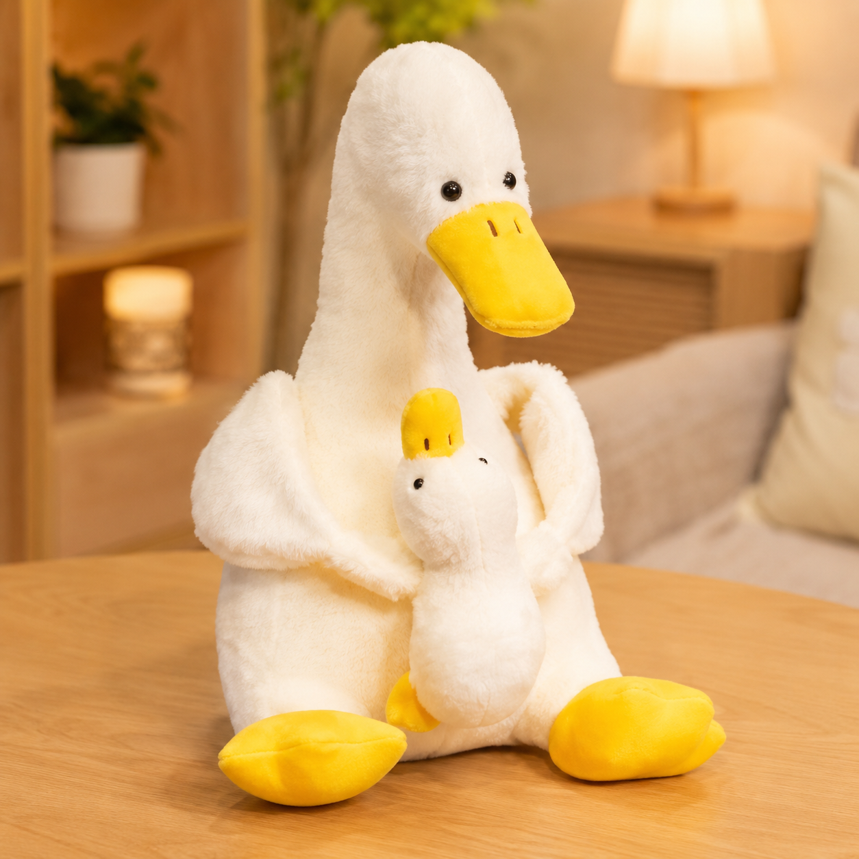 Fuzzy Mother And Baby Duck Plush