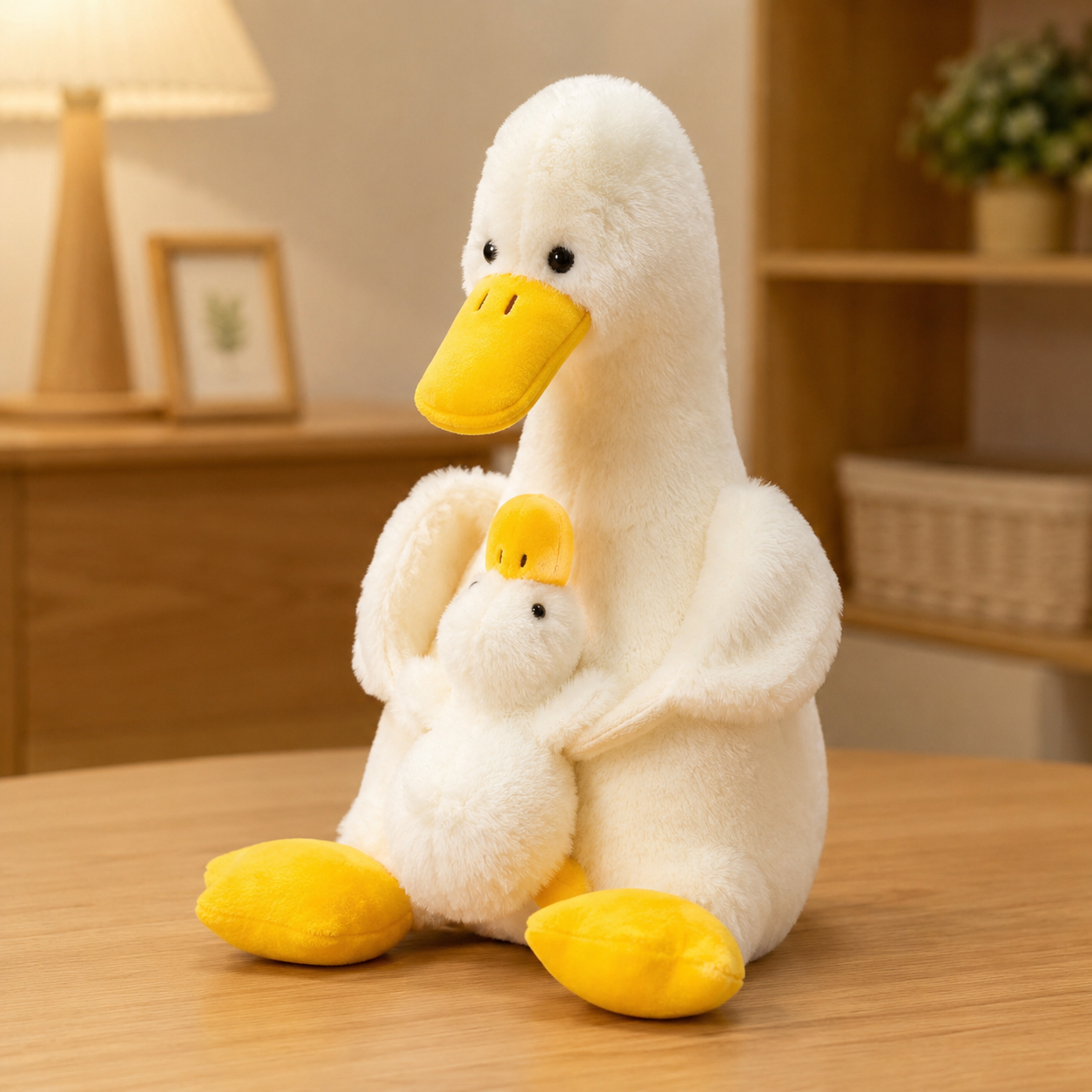 Fuzzy Mother And Baby Duck Plush