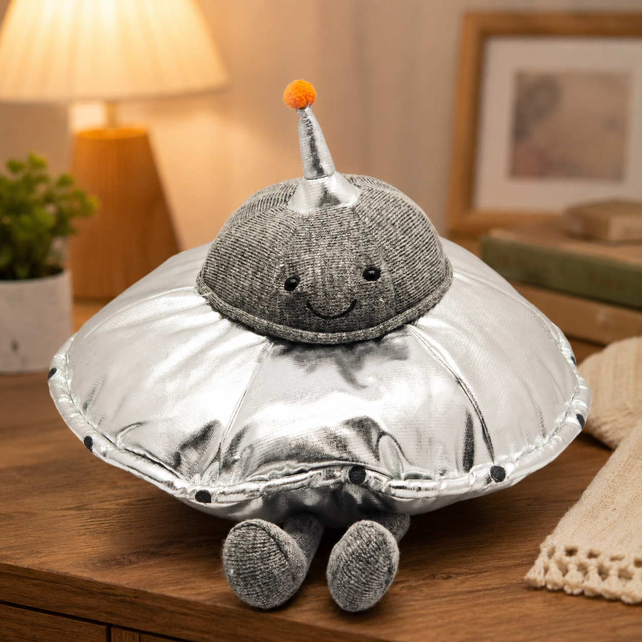 Silver UFO Spaceship Plush