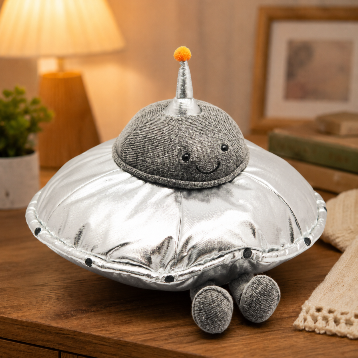 Silver UFO Spaceship Plush