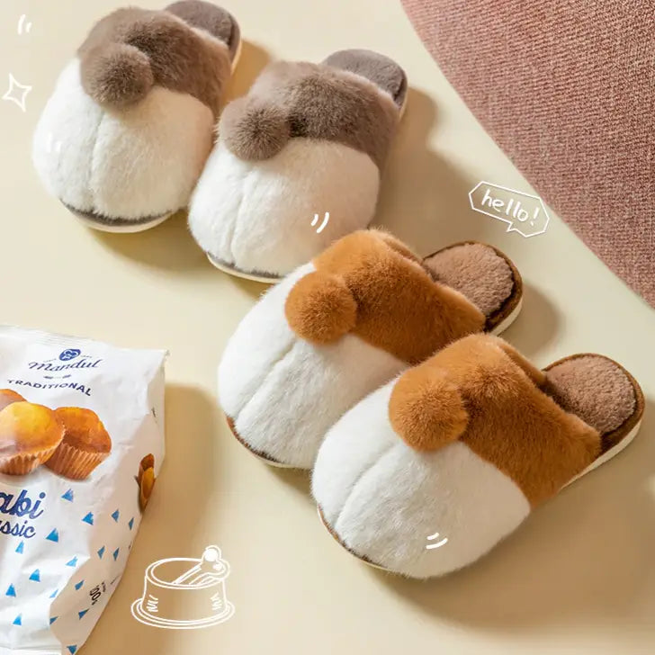 Dark Brown Corgi Booty Kawaii Slippers