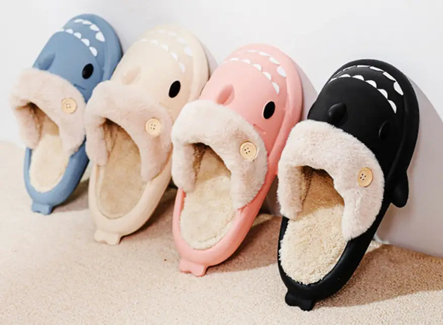 Cozy Beige Shark Kawaii Slippers