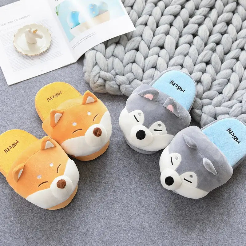 Comfy Gray Shiba Inu Kawaii Slippers