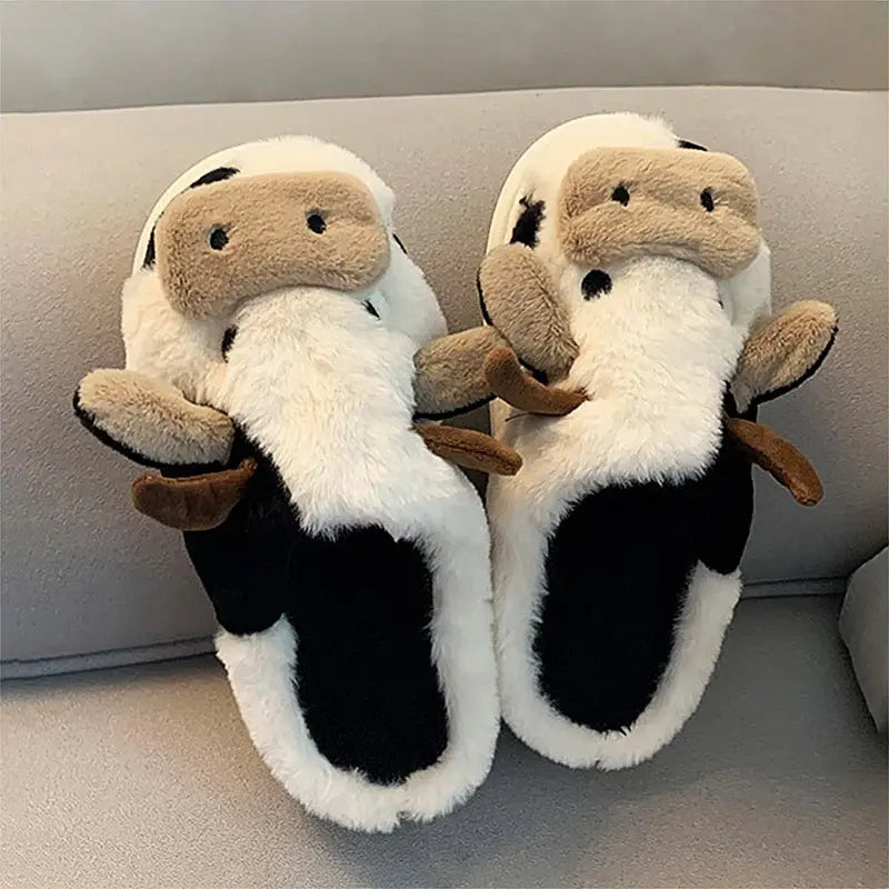 Fluffy White Cow Kawaii Slippers