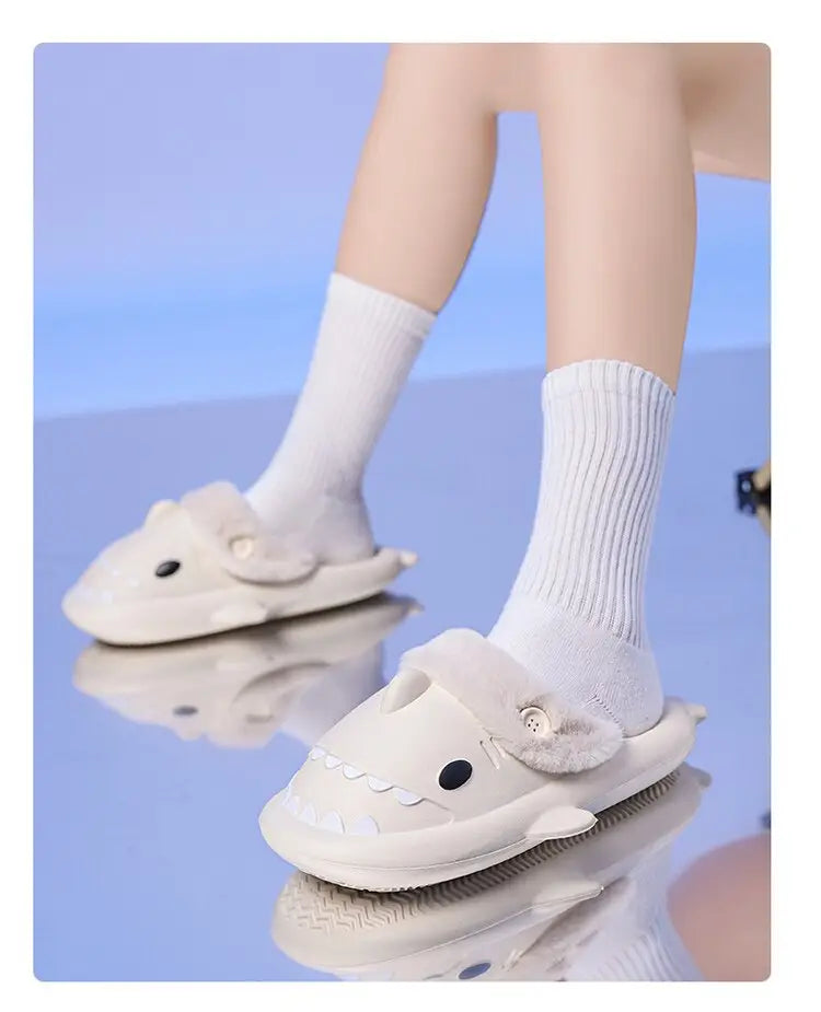Cozy Beige Shark Kawaii Slippers