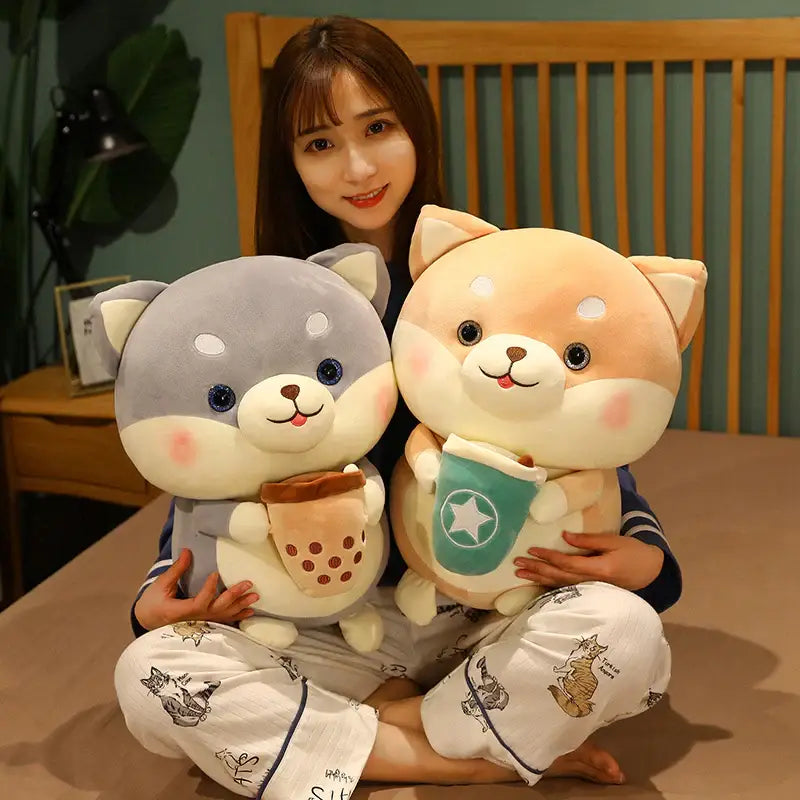 Grey Shiba Inu Bubble Tea Plushie