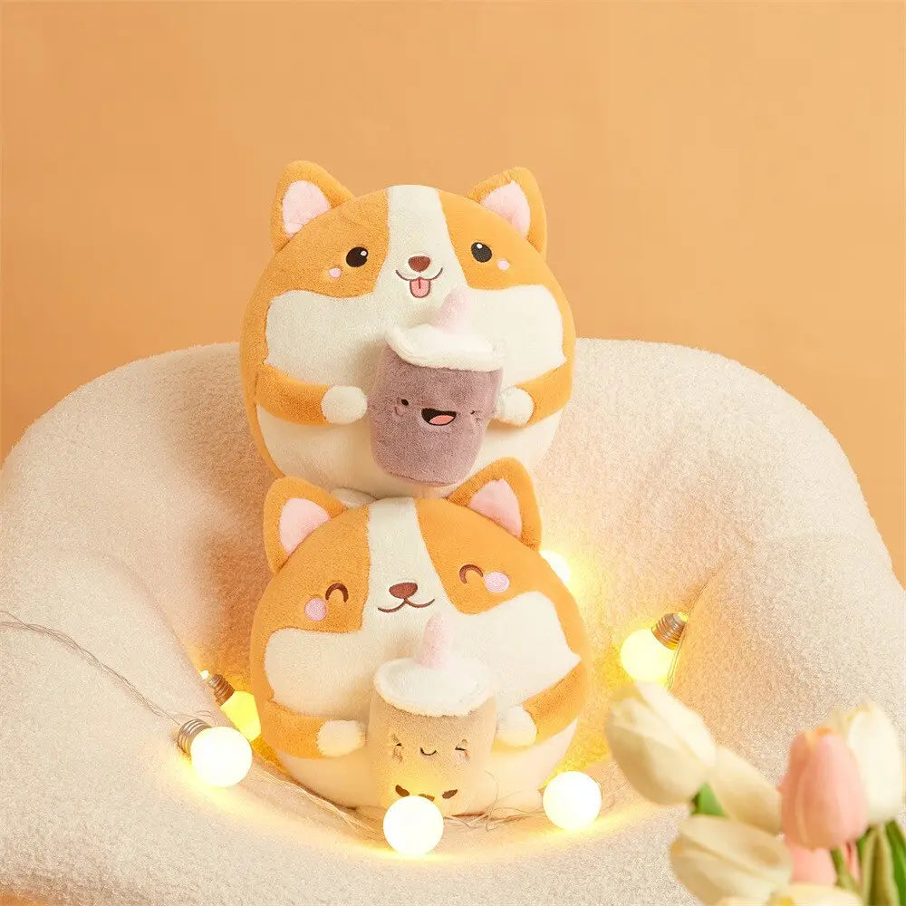 Joyful Corgi Bubble Tea Plushie