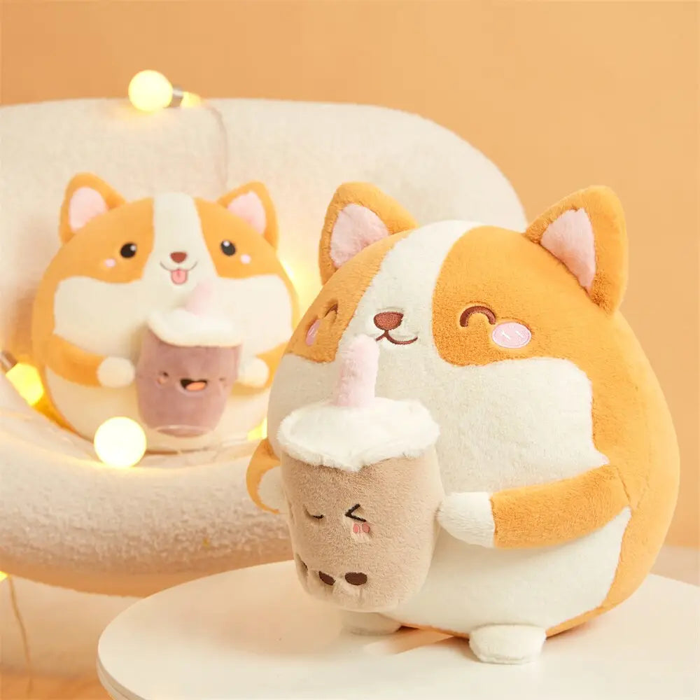 Joyful Corgi Bubble Tea Plushie