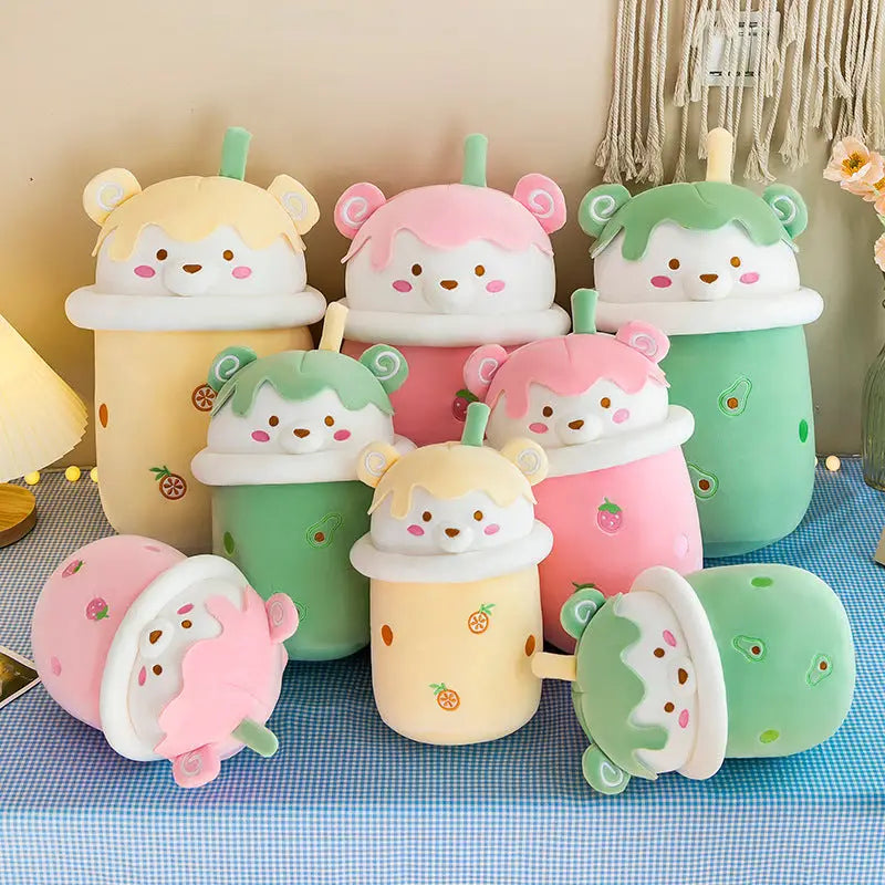Cute Avocado Bear Bubble Tea Plushie