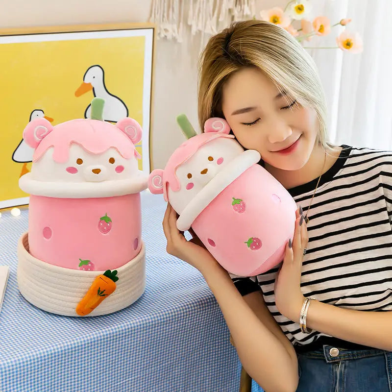 Cute Strawberry Bear Bubble Tea Plushie