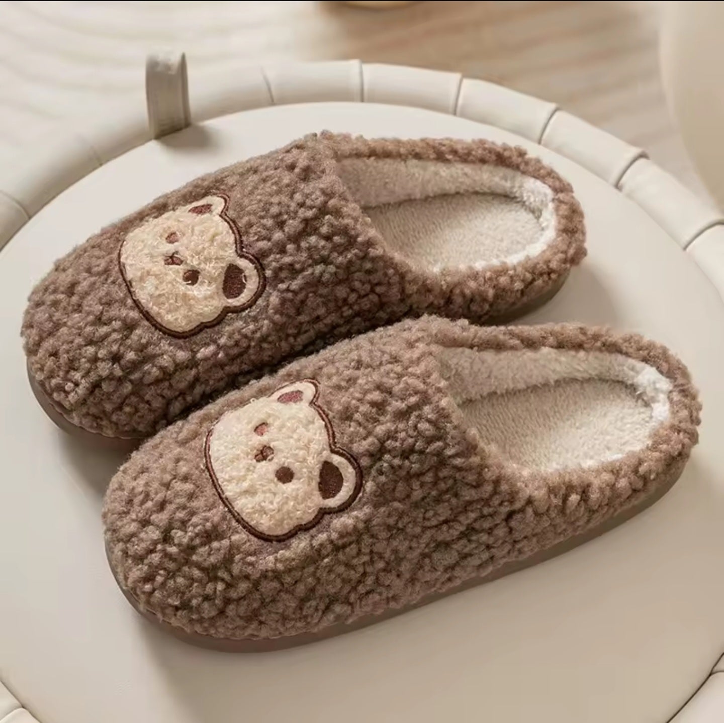 Brown Fuzzy Bear Slippers