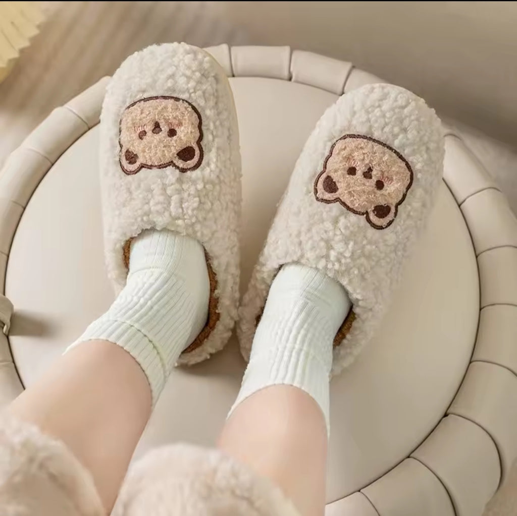 White Fuzzy Bear Slippers