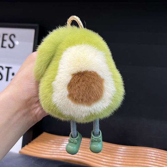 Furry Avocado with Feet Keychain Plush