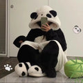 Fluffy Panda Hoodie Jumpsuit & Panda Slippers