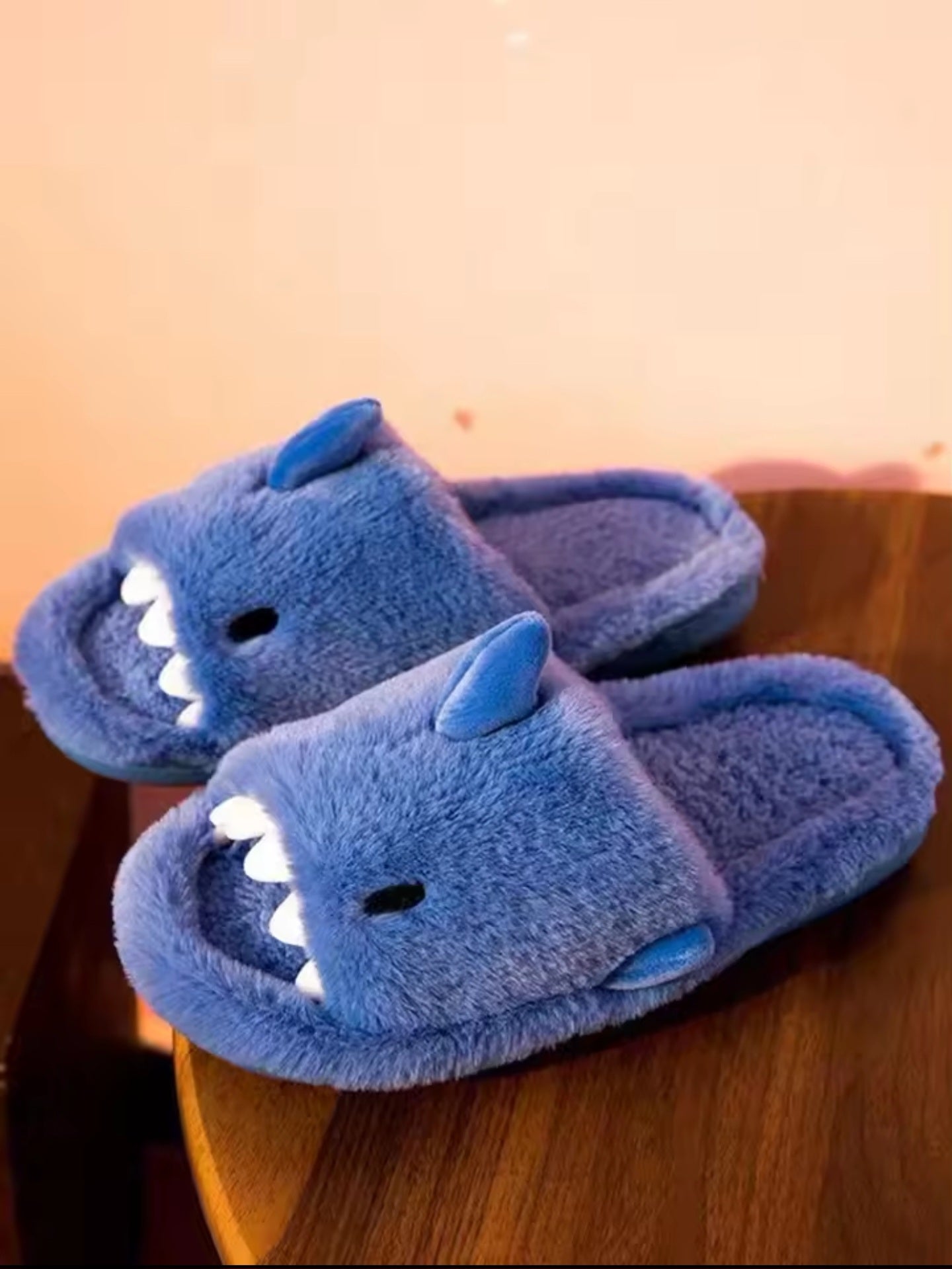 Blue Shark Fluffy Slippers