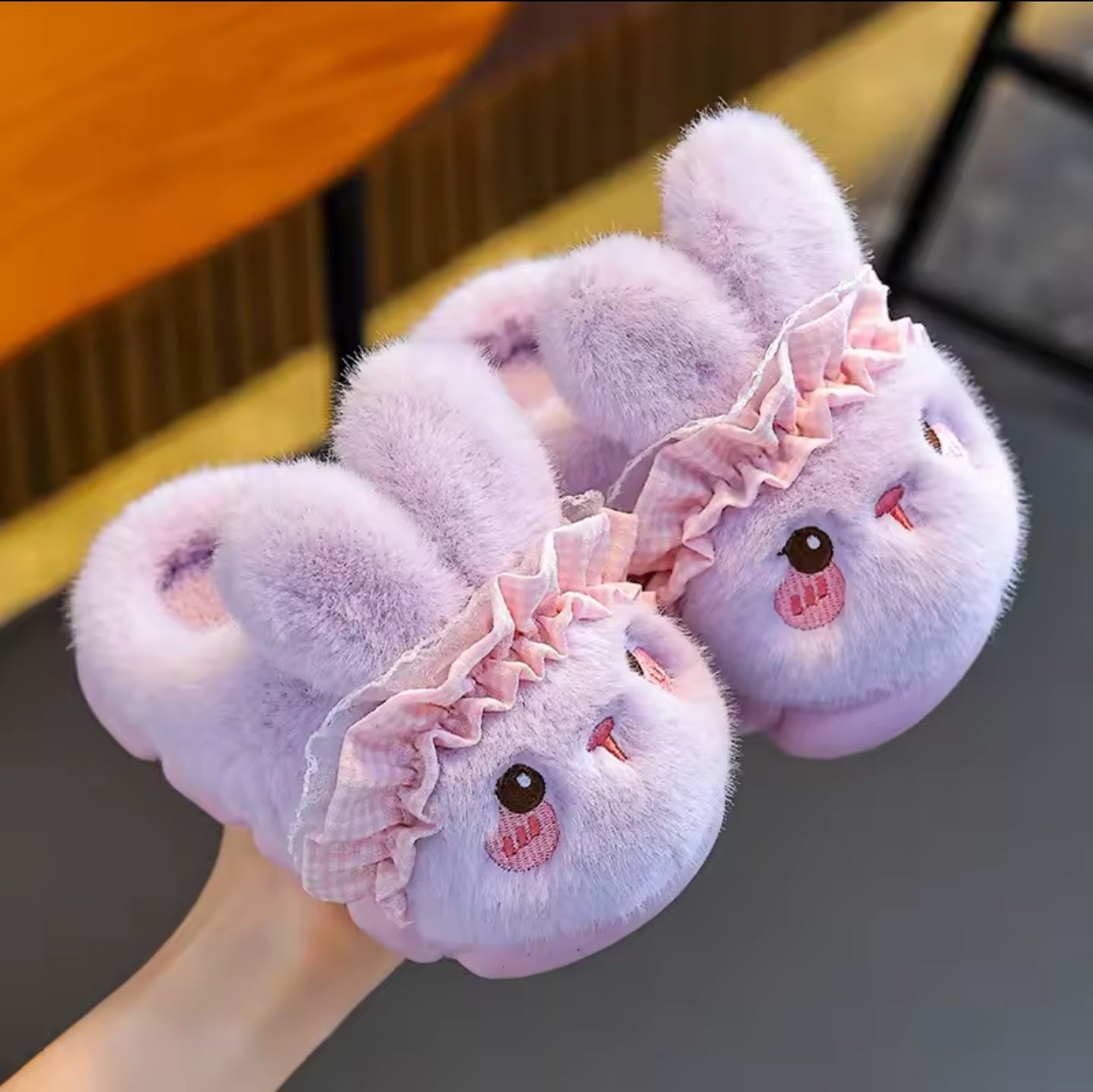 Purple Fluffy Rabbit Slippers