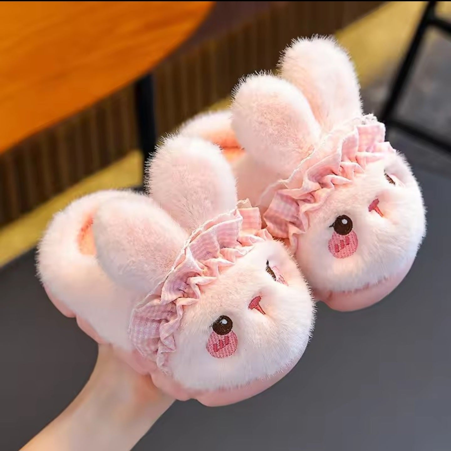 Pink Fluffy Rabbit Slippers