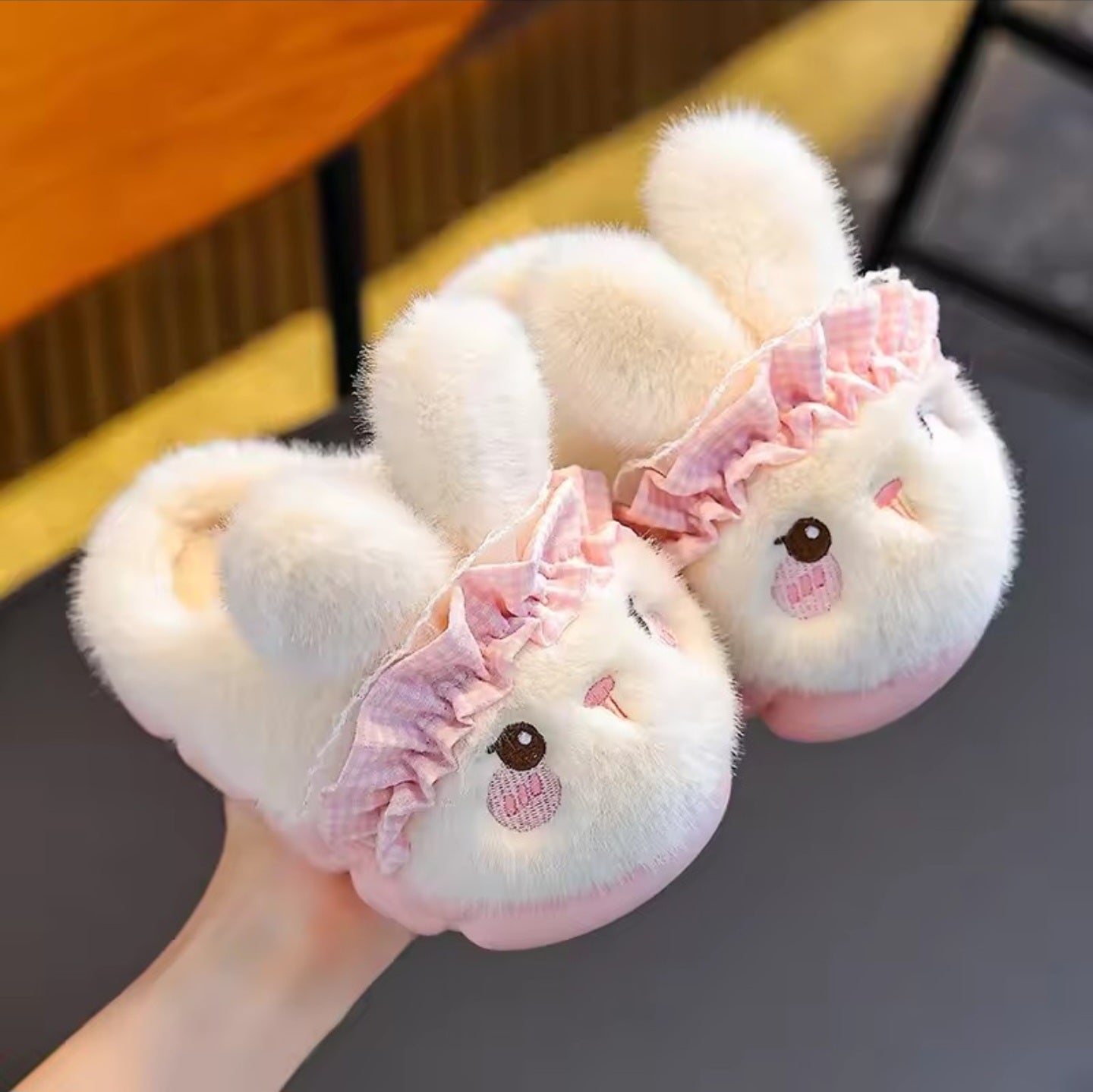 White Fluffy Rabbit Slippers