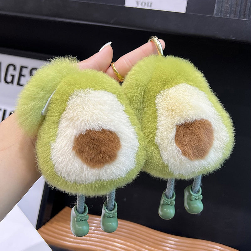 Furry Avocado with Feet Keychain Plush