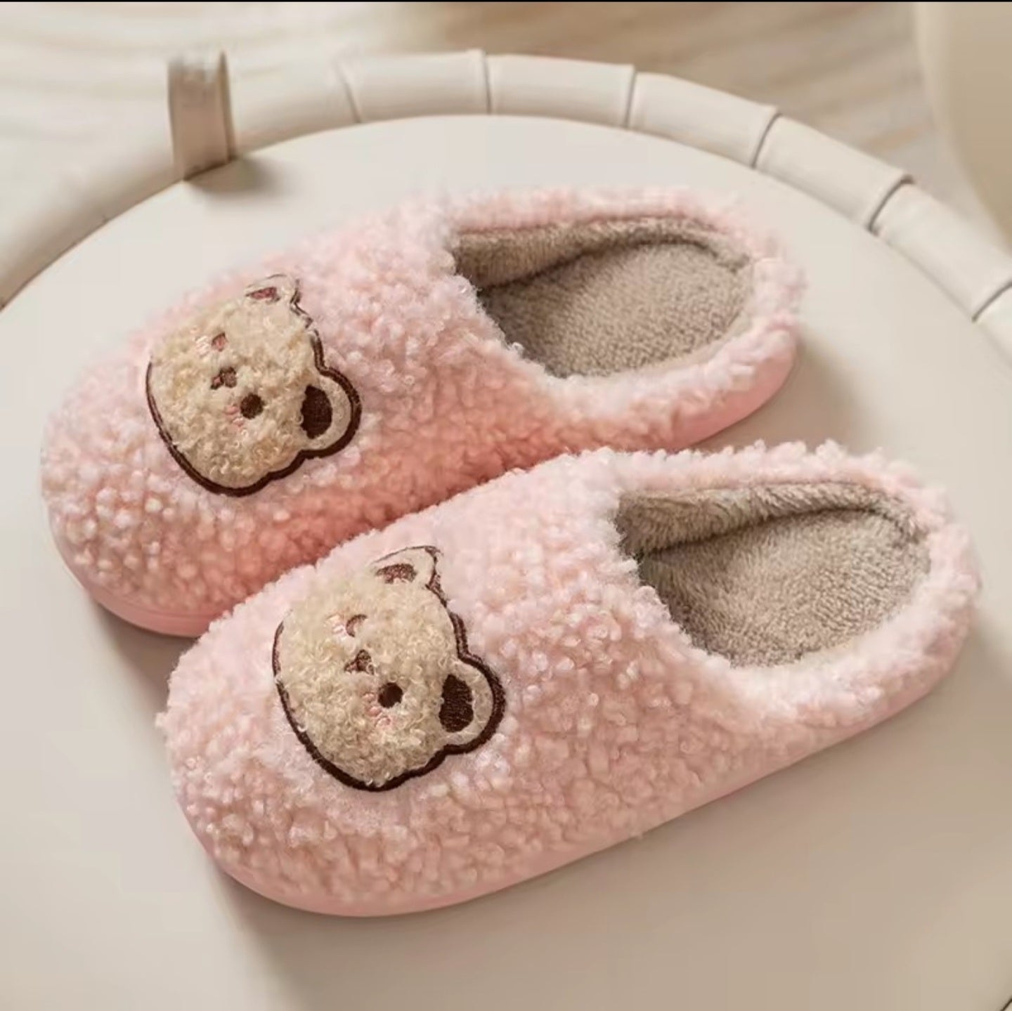 Pink Fuzzy Bear Slippers