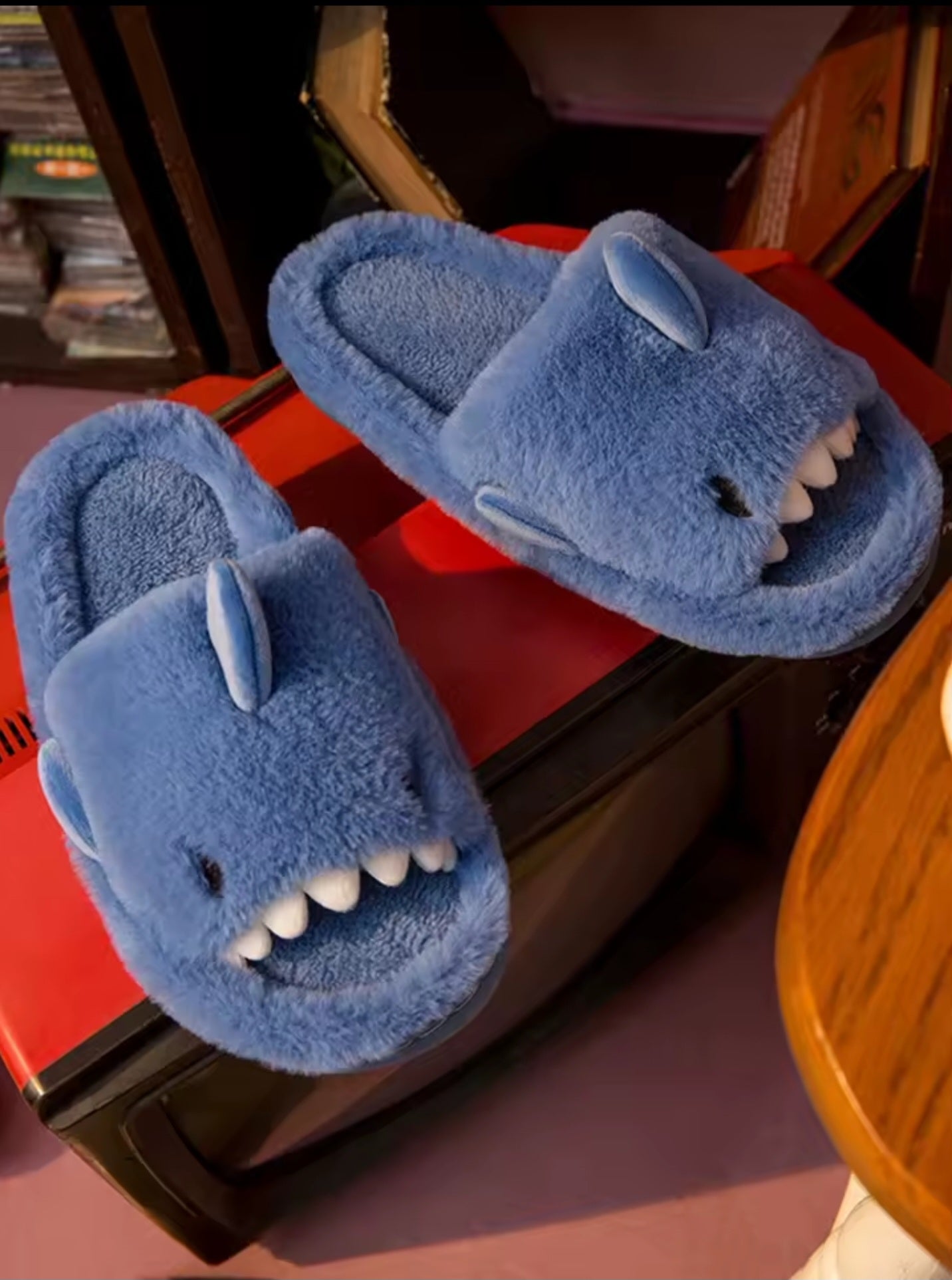 Blue Shark Fluffy Slippers