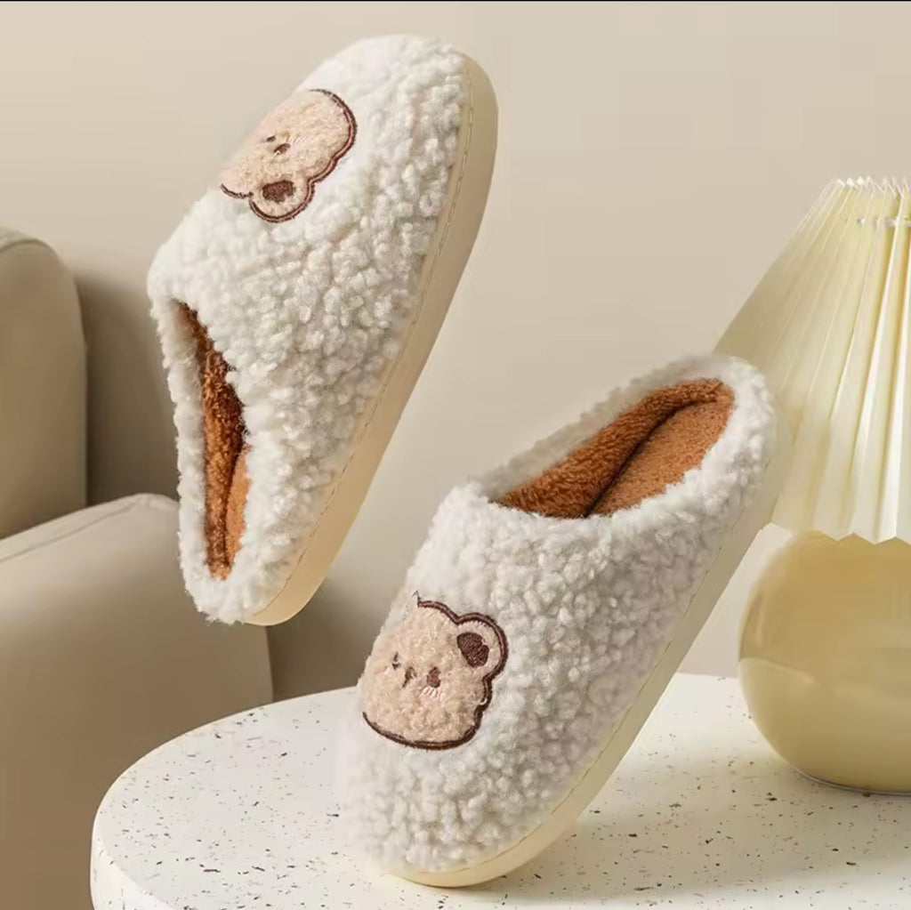 White Fuzzy Bear Slippers