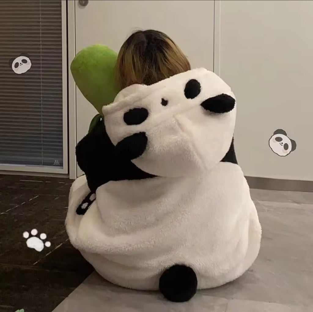 Fluffy Panda Hoodie Jumpsuit & Panda Slippers